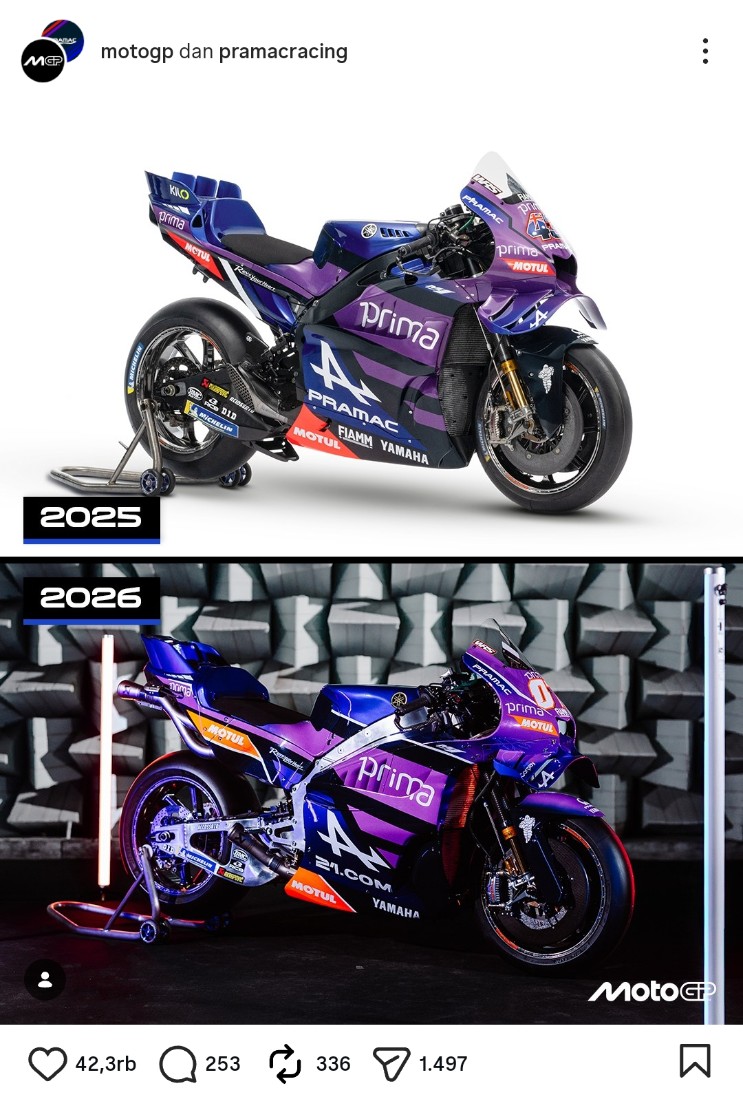 Foto screenshot instagram&nbsp; Pramac Racing @pramacracing Foto launching tim Prima Pramac Yamaha dan livery baru motor&nbsp; Prima Pramac Yamaha.